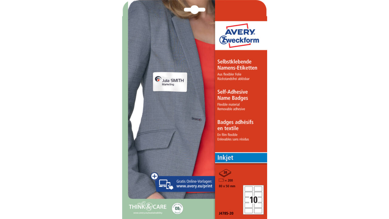 Naambadge etiket Avery J4785-20 80x50mm wit 200 stuks
