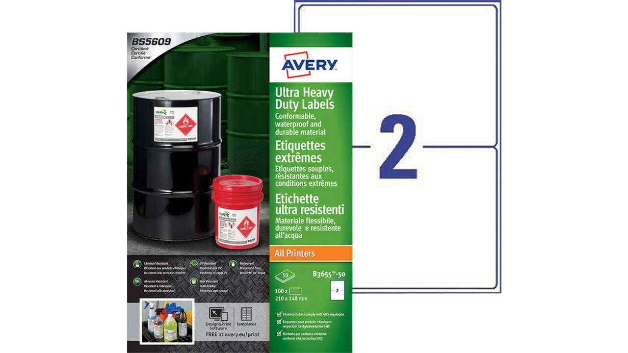 Etiket Avery B3655-50 148x210mm polyethyleen wit 100 stuks