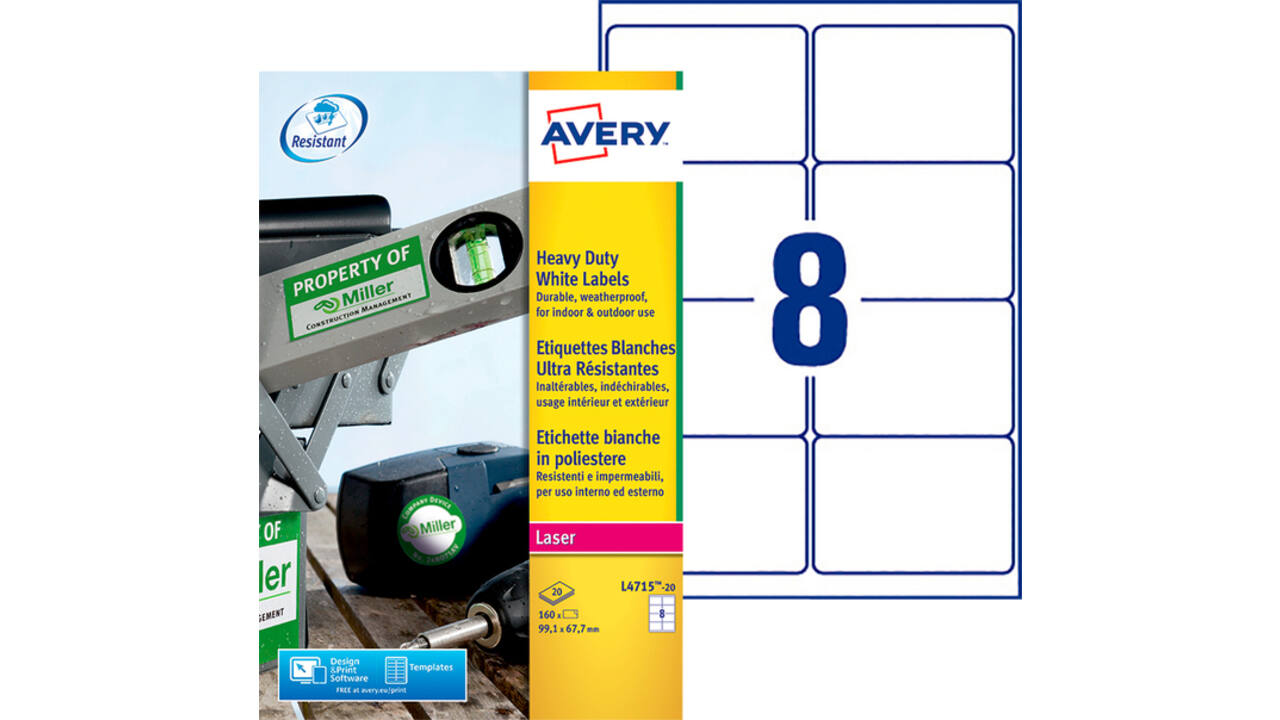 Etiket Avery L4715-20 99.1x67.7mm weerbestendig wit 160 stuks