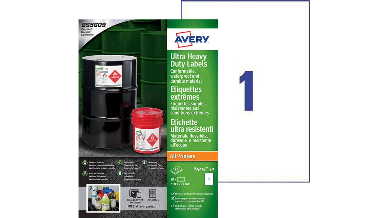 Etiket Avery B4775-50 210x297mm polyethyleen wit 50 stuks