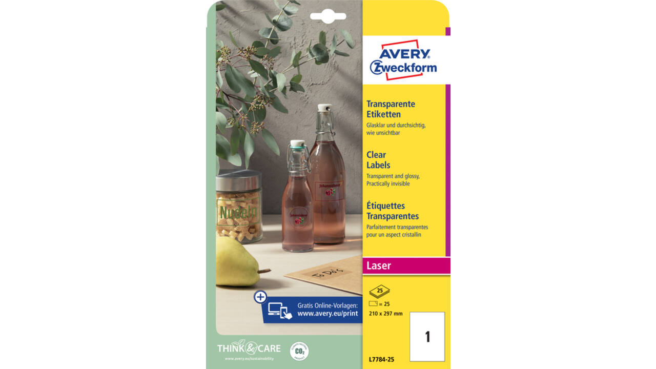 Etiket Avery L7784-25 210x297mm transparant 25 stuks