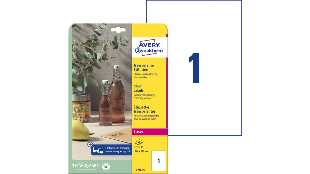 Etiket Avery L7784-25 210x297mm transparant 25 stuks