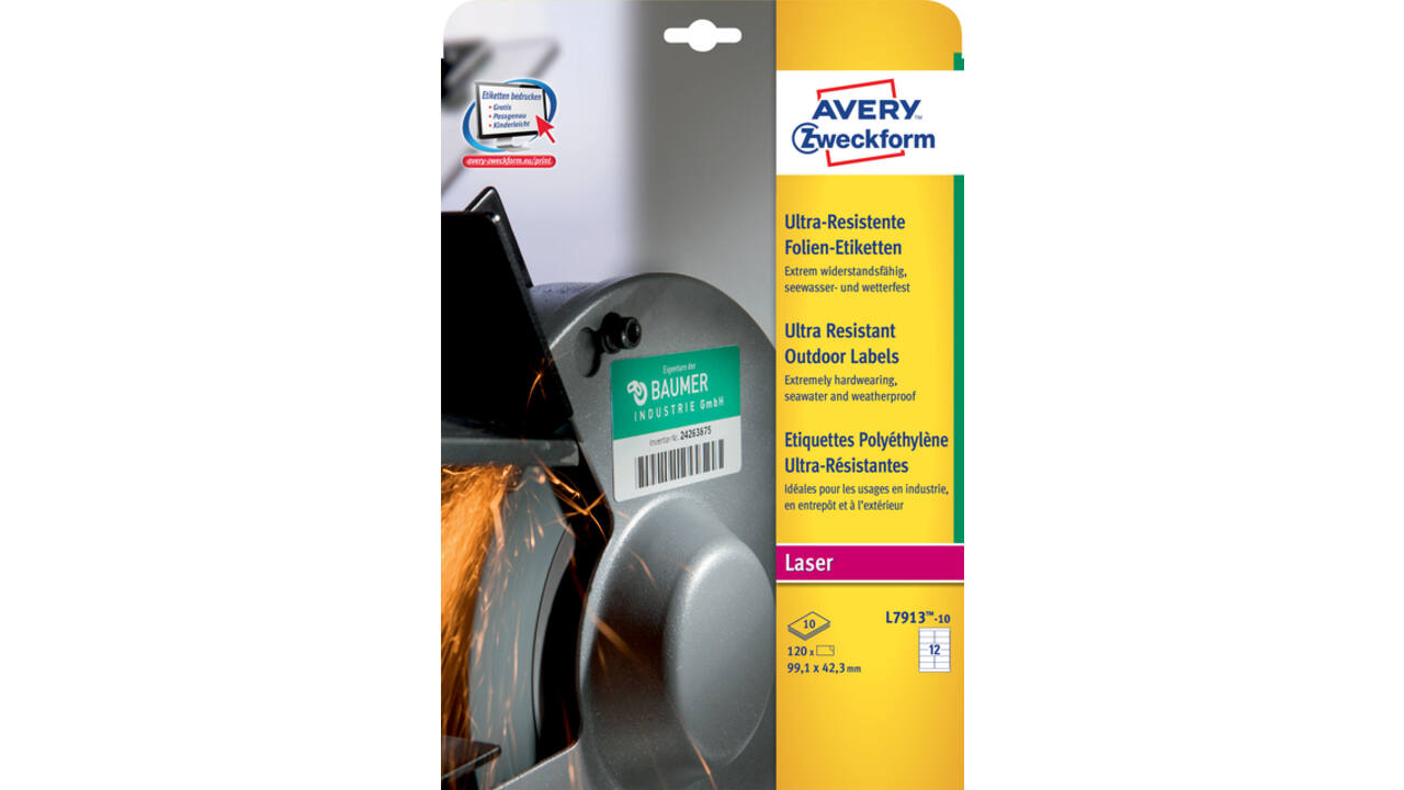 Etiket Avery L7913-10 99.1x42.3mm polyethyleen wit 120 stuks