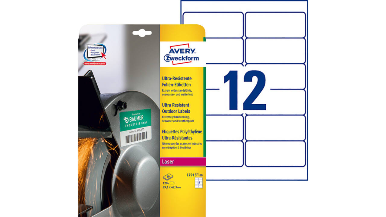 Etiket Avery L7913-10 99.1x42.3mm polyethyleen wit 120 stuks