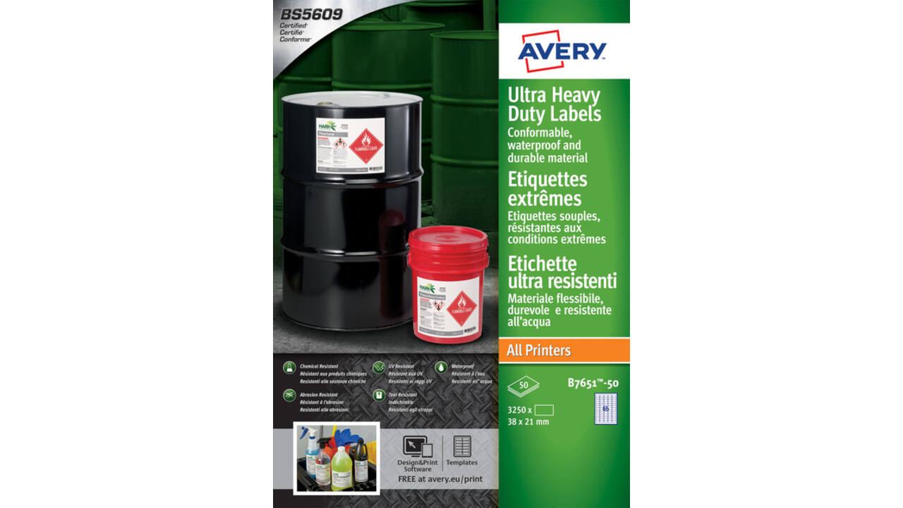 Etiket Avery B7651-50 38x21mm polyethyleen wit 3250 stuks