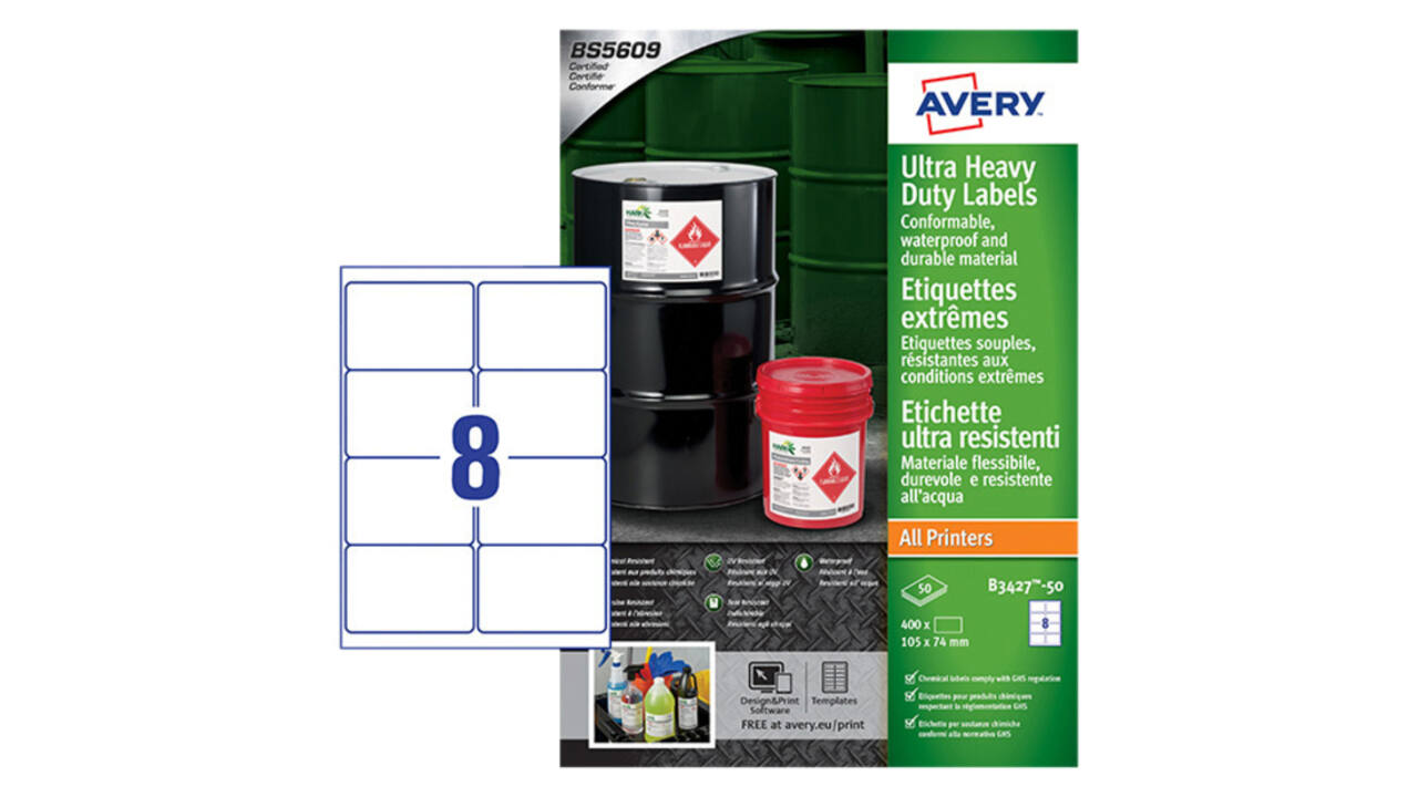 Etiket Avery B3427-50 105x74mm polyethyleen wit 400 stuks
