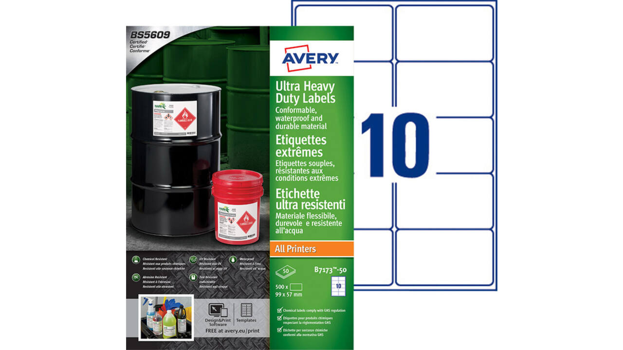Etiket Avery B7173-50 99x57mm polyethyleen wit 500 stuks