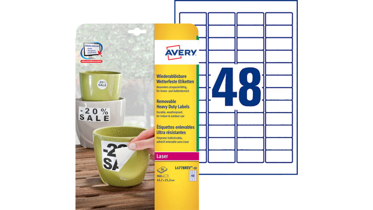 Etiket Avery L4778REV 45.7x21.2mm wit 960 stuks