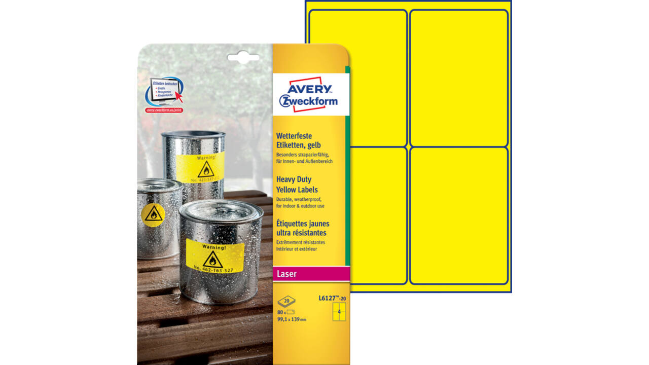 Etiket Avery L6127-20 99.1x139mm geel 80 stuks