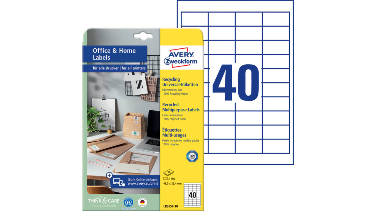 Etiket Avery LR3657-10 48.5x25.4mm recycled wit 400 stuks