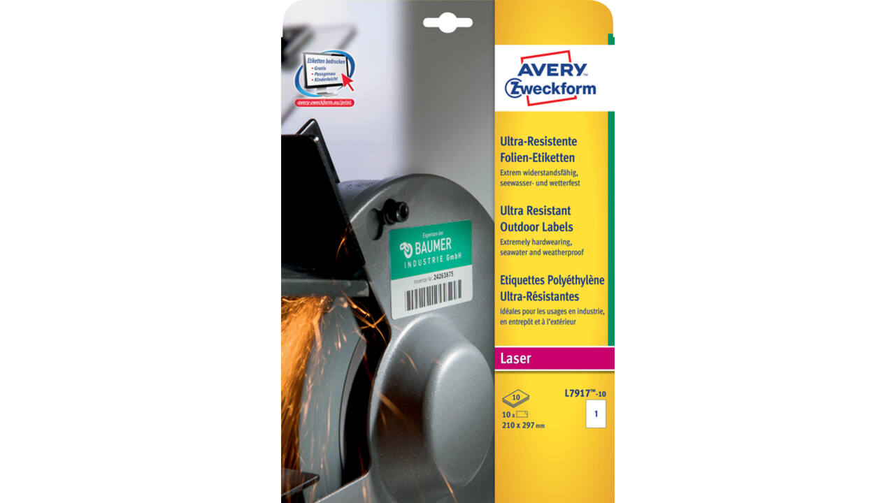 Etiket Avery L7917-10 210x297mm polyethyleen wit 10 stuks
