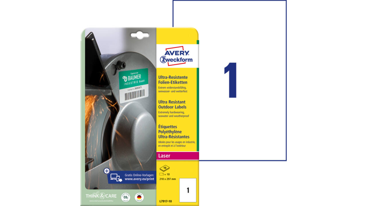 Etiket Avery L7917-10 210x297mm polyethyleen wit 10 stuks