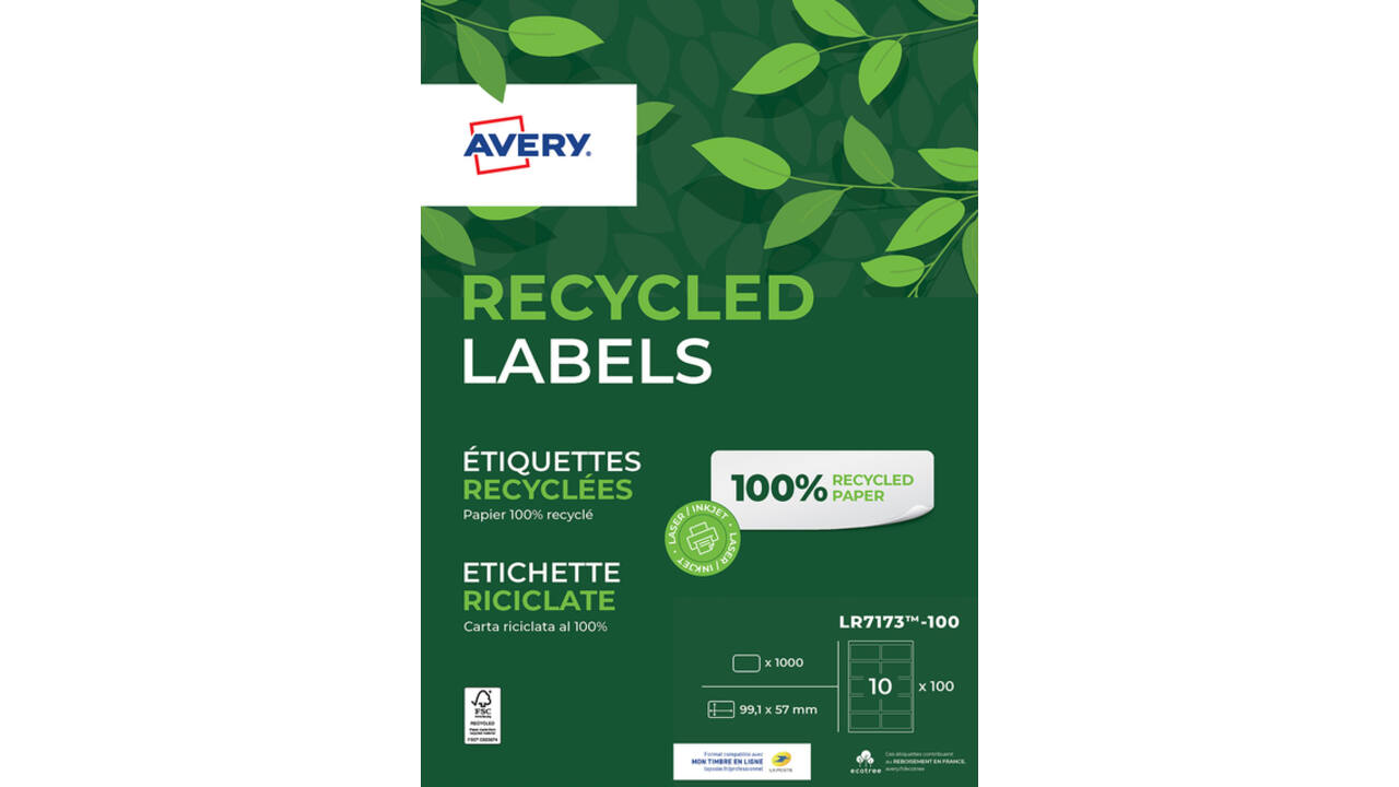 Etiket Avery LR7173-100 99.1x57mm recycled wit 1000 stuks