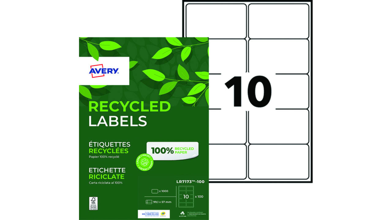 Etiket Avery LR7173-100 99.1x57mm recycled wit 1000 stuks