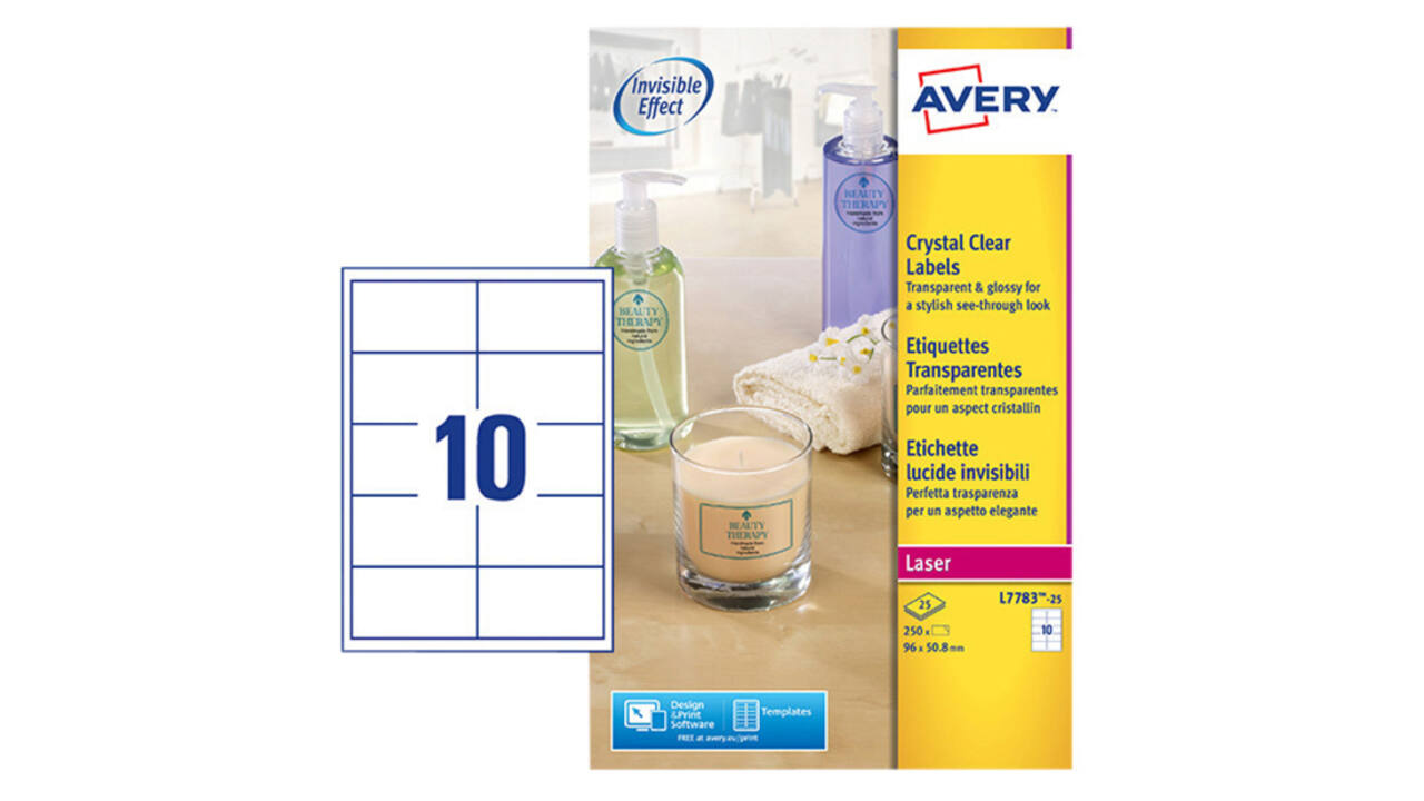 Etiket Avery L7783-25 96x50.8mm transparant 250 stuks