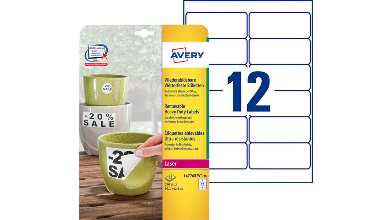 Etiket Avery L4776REV-20 99.1x42.3mm wit 240 stuks