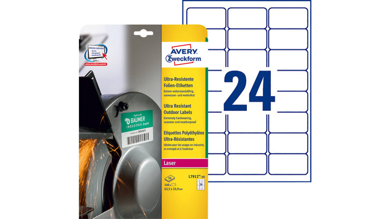 Etiket Avery L7912-10 63.5x33.9mm polyethyleen wit 240 stuks