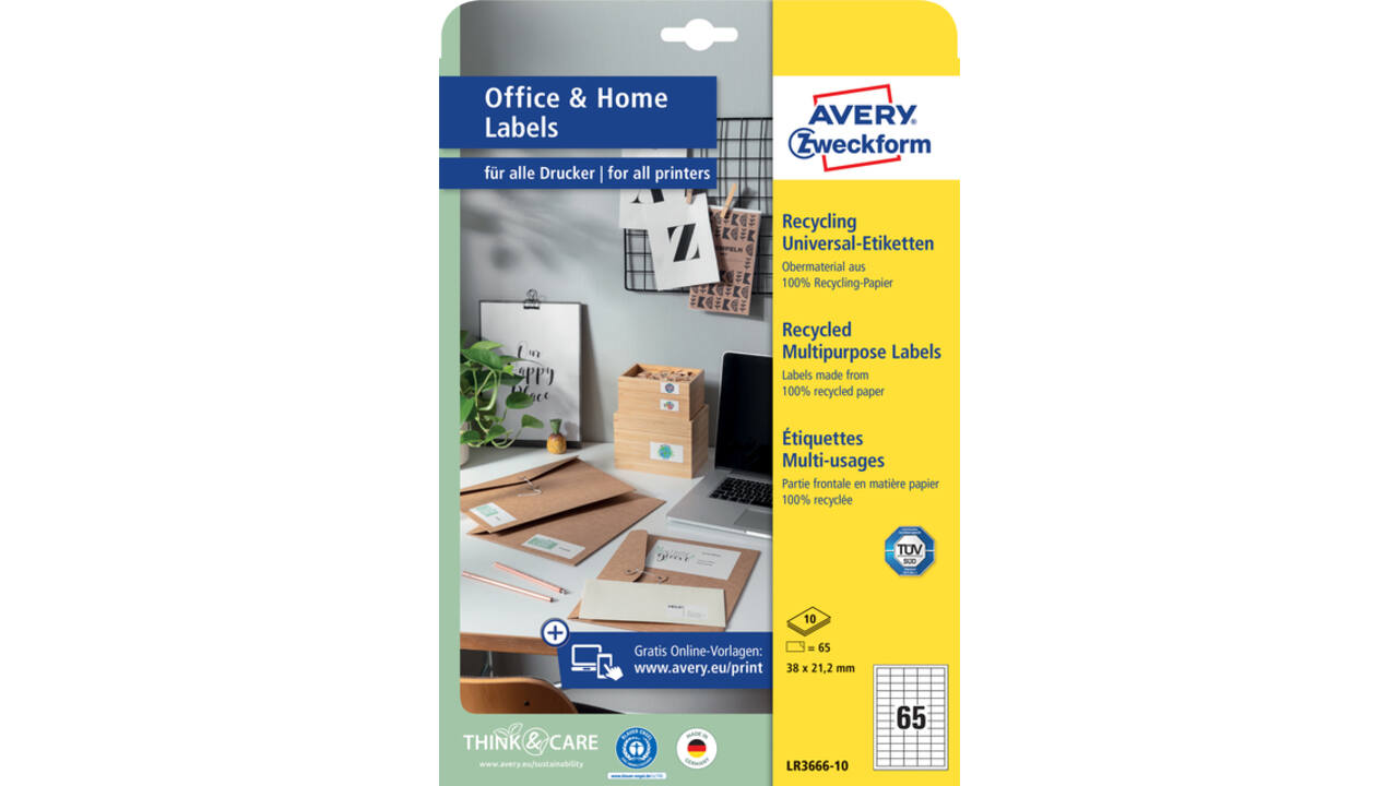 Etiket Avery LR3666-10 38x21.2mm recycled wit 650 stuks