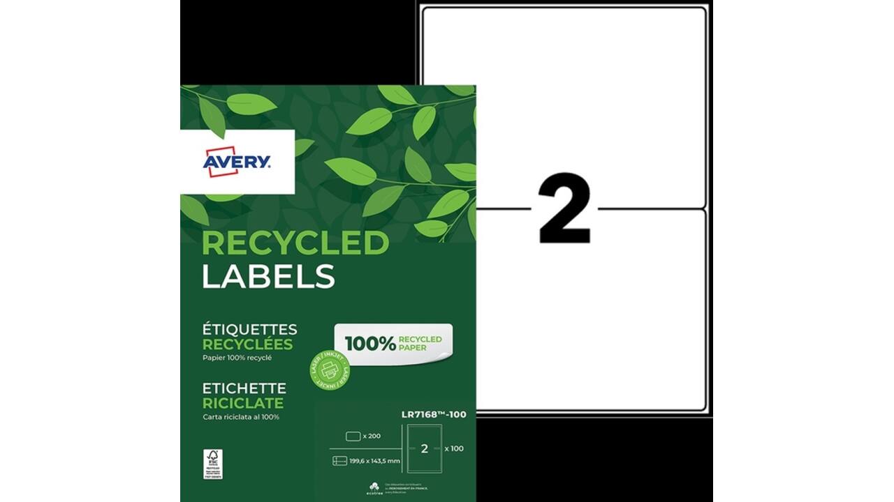 Etiket Avery LR7168-100 199.6x143.5mm recycled wit 200 stuks