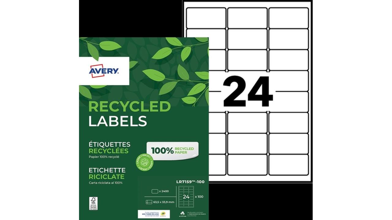 Etiket Avery LR7159-100 63.5x33.9mm recycled wit 2400 stuks
