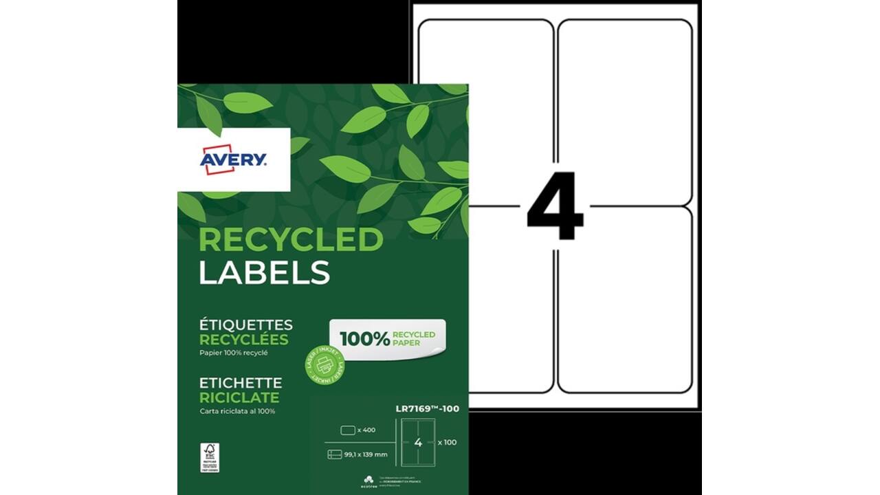 Etiket Avery LR7169-100 99.1x139 mm recycled wit 400 stuks