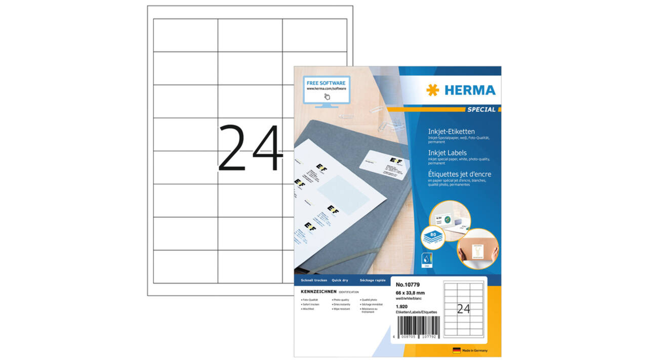 Etiket HERMA 10779 66x33.8mm wit 1920 stuks