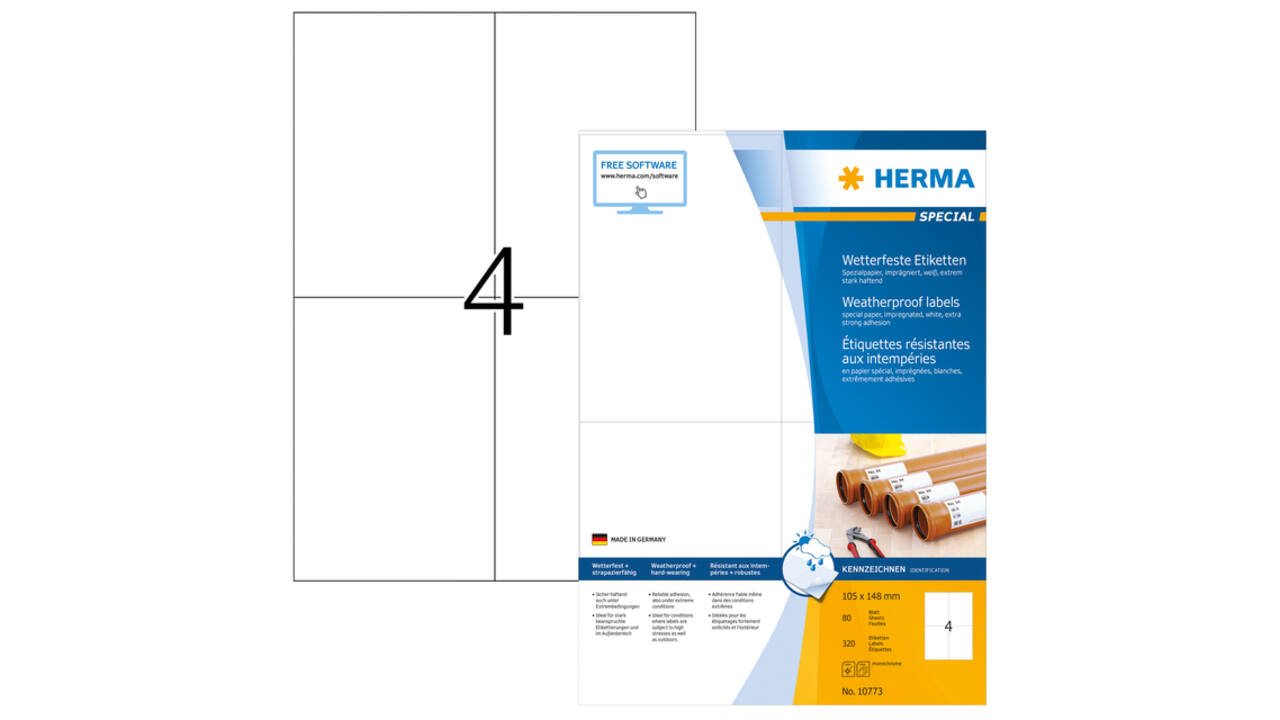 Etiket HERMA 10773 105x148mm weerbestendig wit 320 stuks