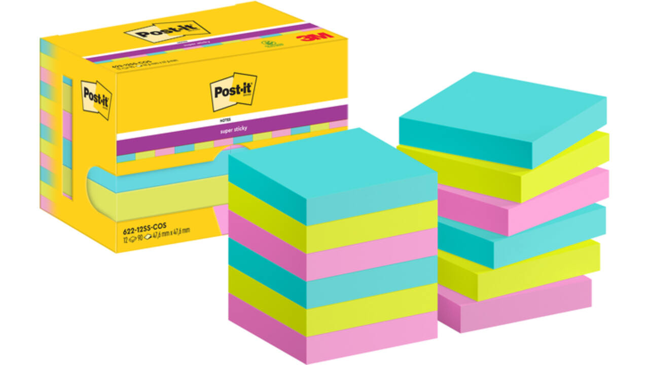 Memoblok Post-it 622 Super Sticky 47,6x47,6mm Cosmic 12 stuks