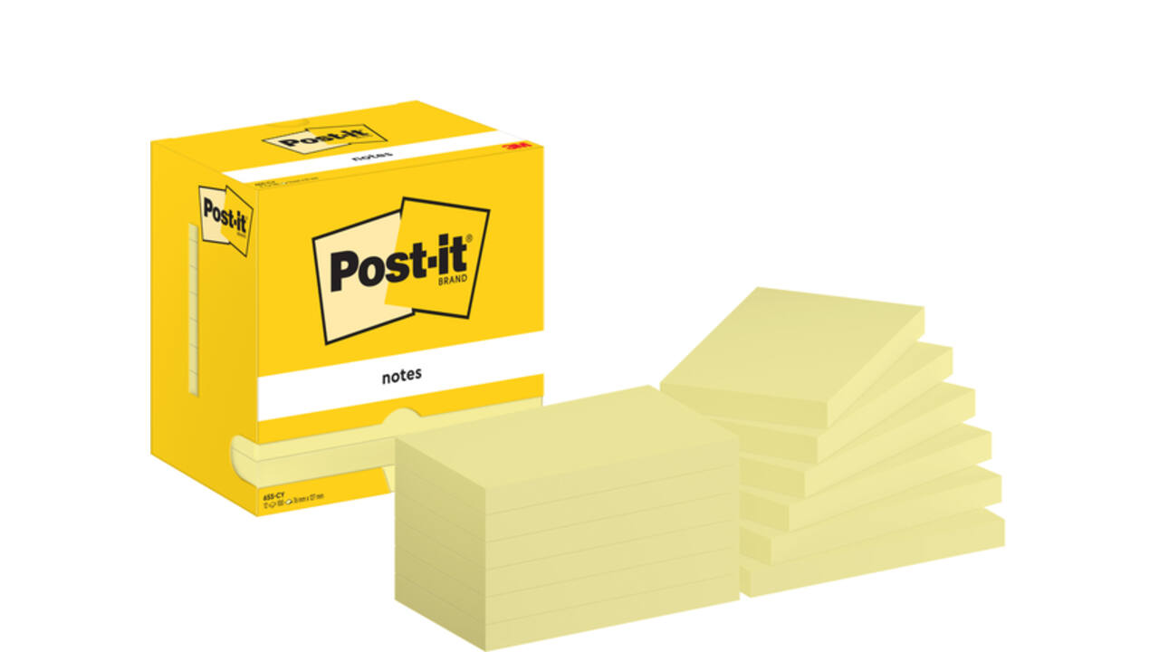 Memoblok Post-it 655 76x127mm geel 12 stuks