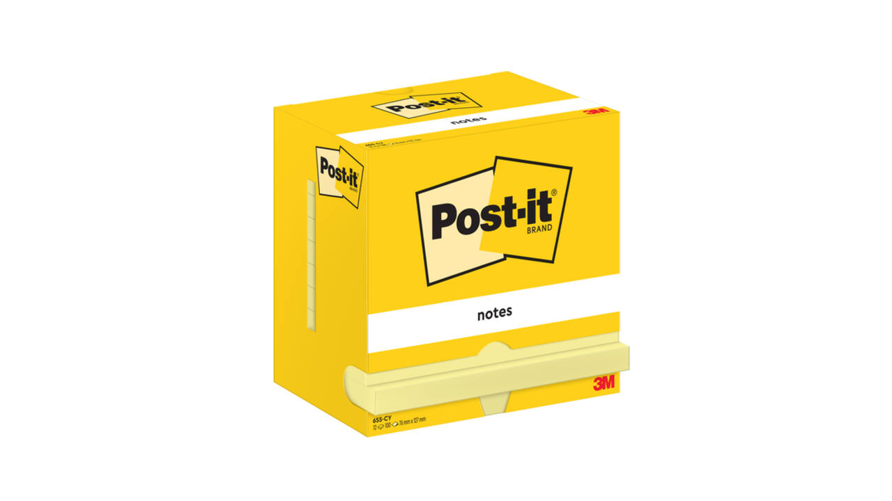 Memoblok Post-it 655 76x127mm geel 12 stuks