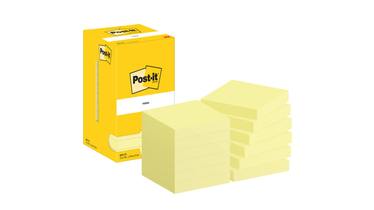 Memoblok Post-it 654 76x76mm geel 12 stuks