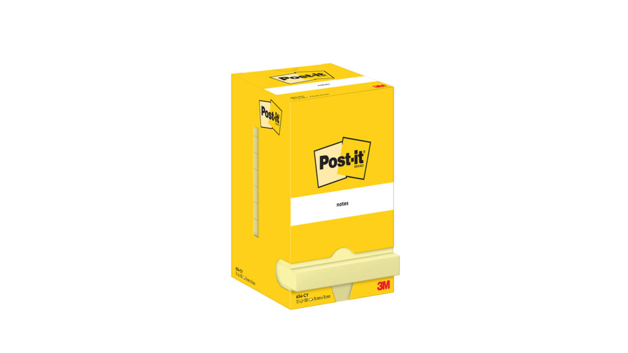 Memoblok Post-it 654 76x76mm geel 12 stuks