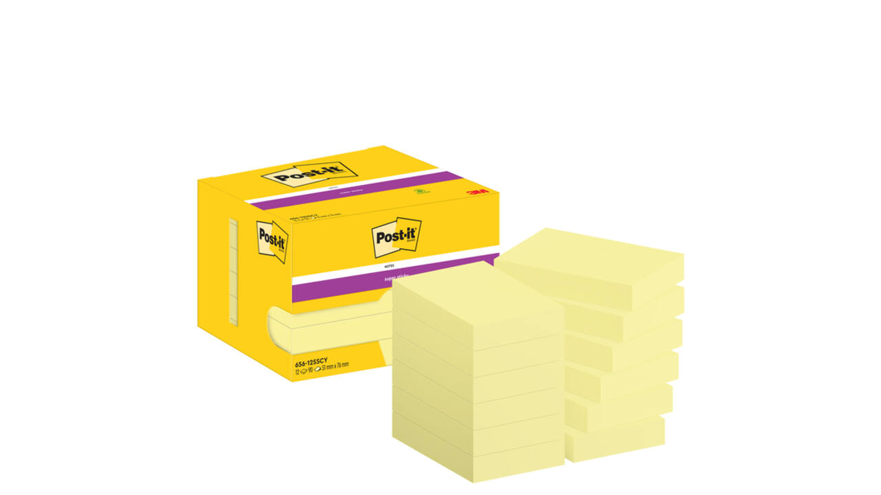 Memoblok Post-it 656 Super Sticky 51x76mm geel 12 stuks