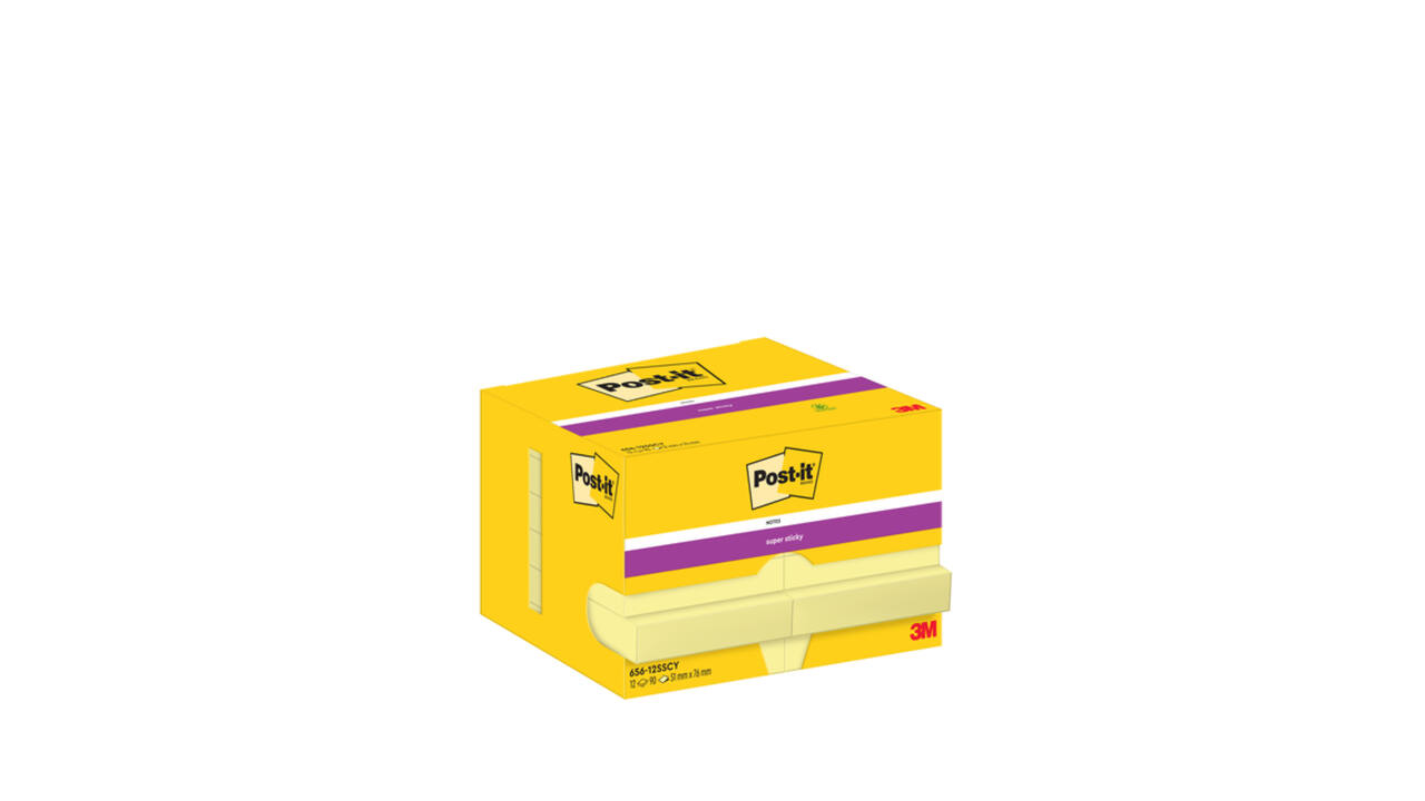 Memoblok Post-it 656 Super Sticky 51x76mm geel 12 stuks