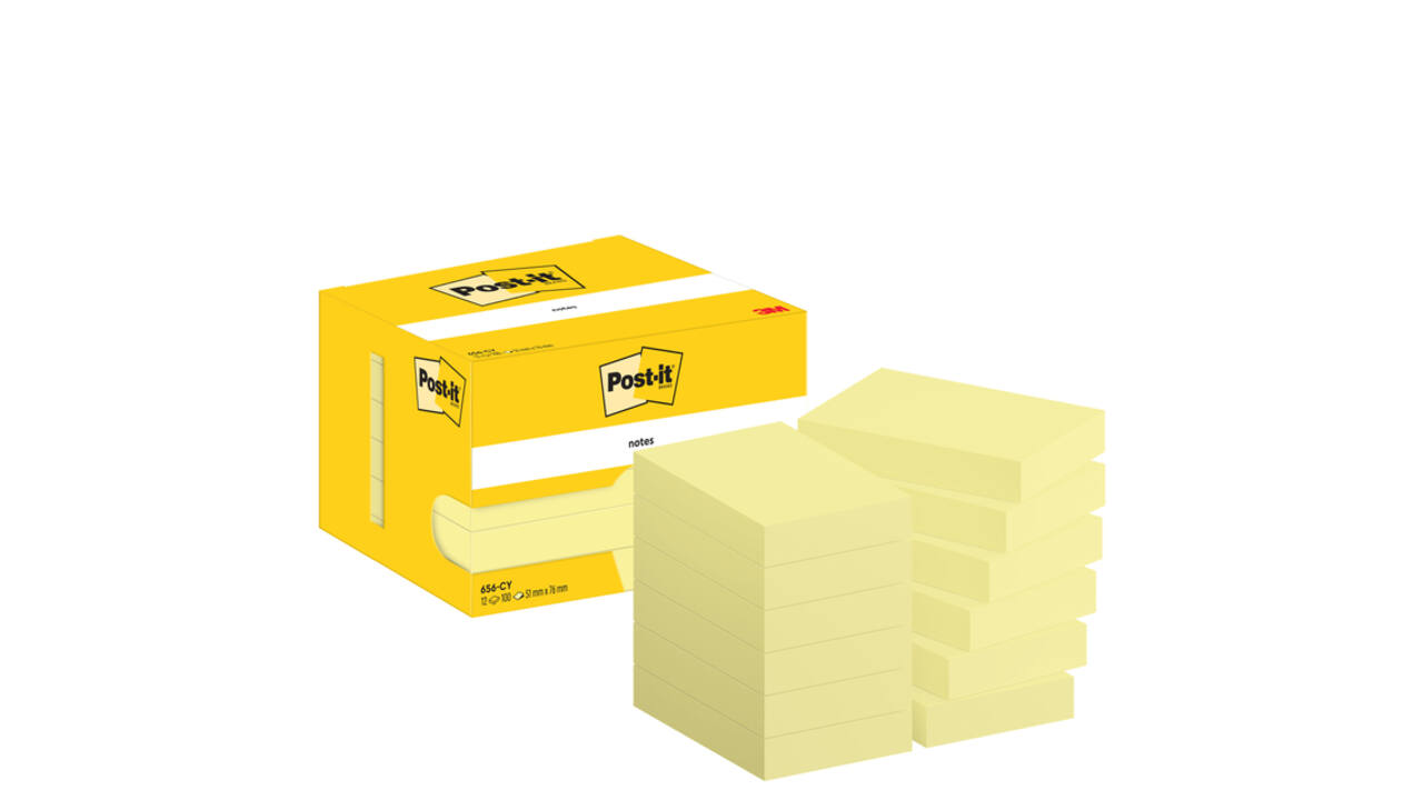 Memoblok Post-it 656 51x76mm canary yellow 12 stuks