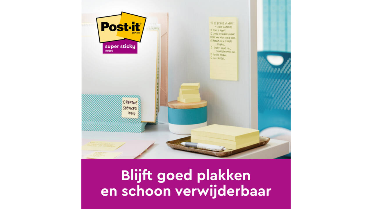 Memoblok Post-it 655 Super Sticky 76x127mm Canary yellow 12 stuks