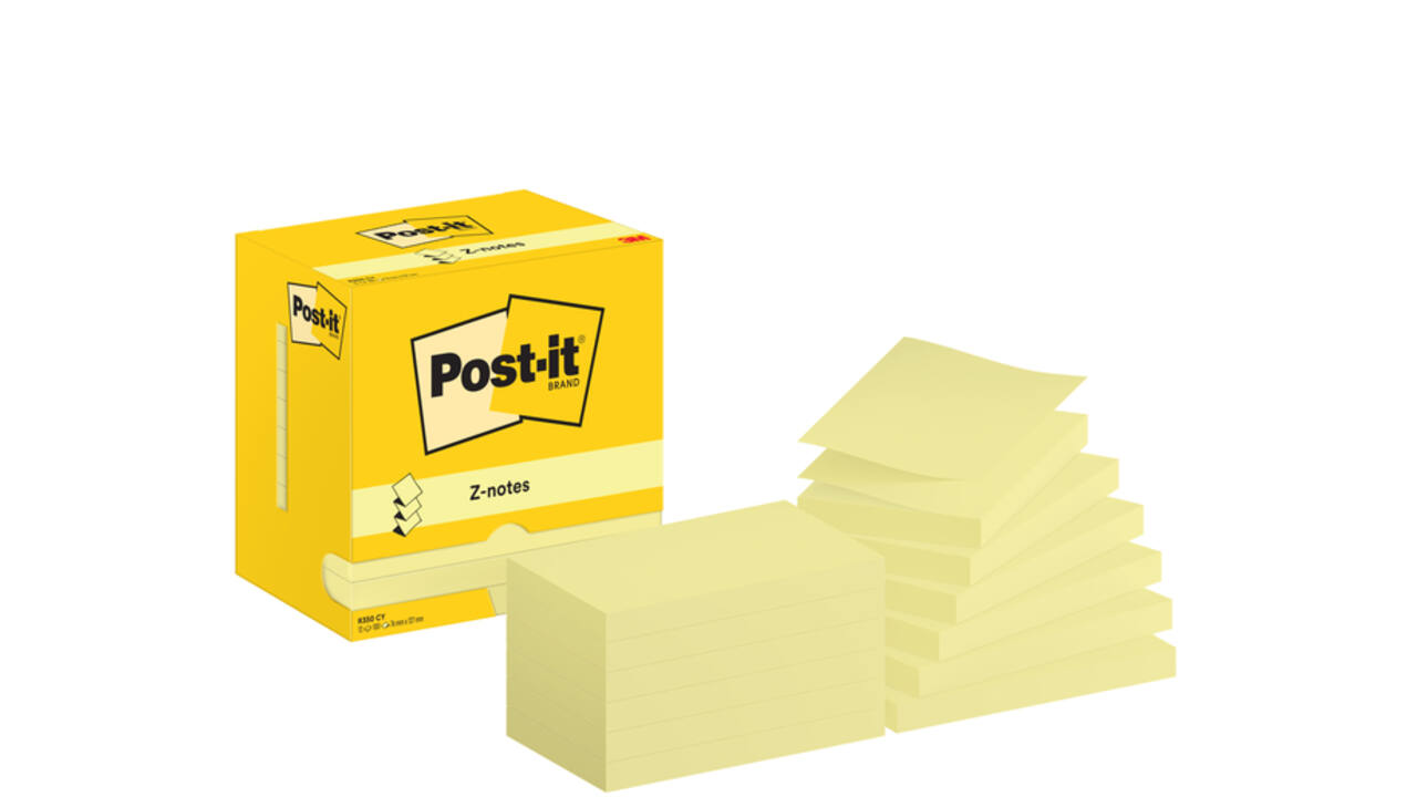 Memoblok Post-it Z-Note R350 76x127mm geel 12 stuks
