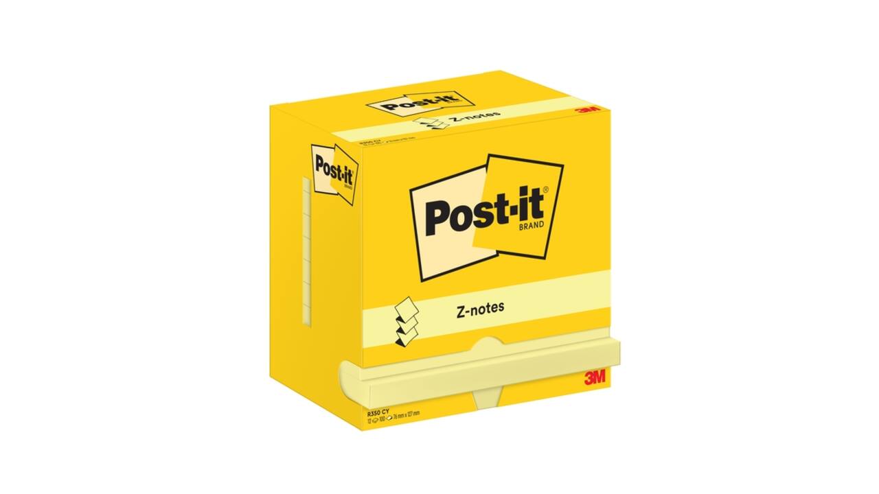 Memoblok Post-it Z-Note R350 76x127mm geel 12 stuks