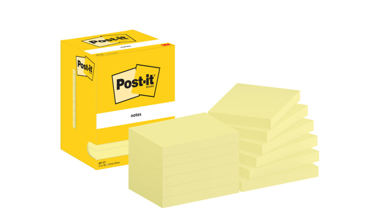 Memoblok Post-it 657 76x102mm geel 12 stuks