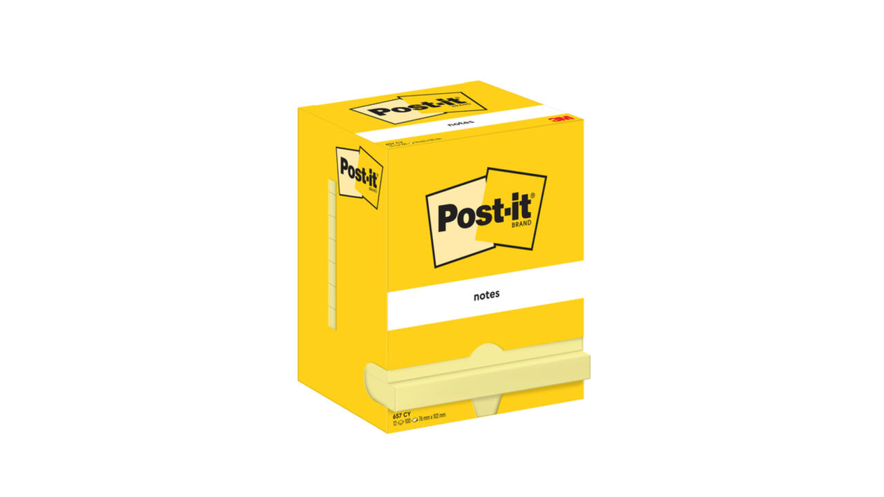 Memoblok Post-it 657 76x102mm geel 12 stuks