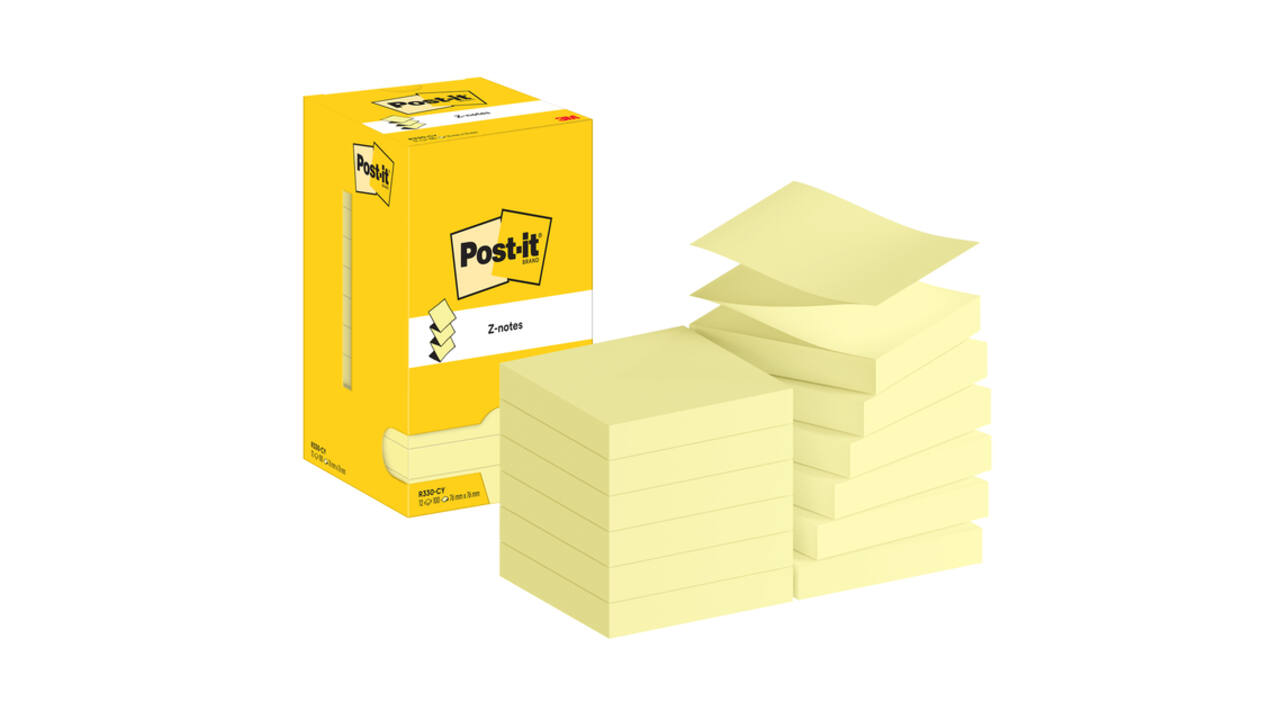 Memoblok Post-it Z-Note R330 76x76mm canary yellow 12 stuks