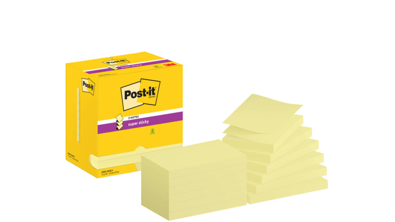 Memoblok Post-it Z-Note S350 Super Sticky 76x127mm geel 12 stuks