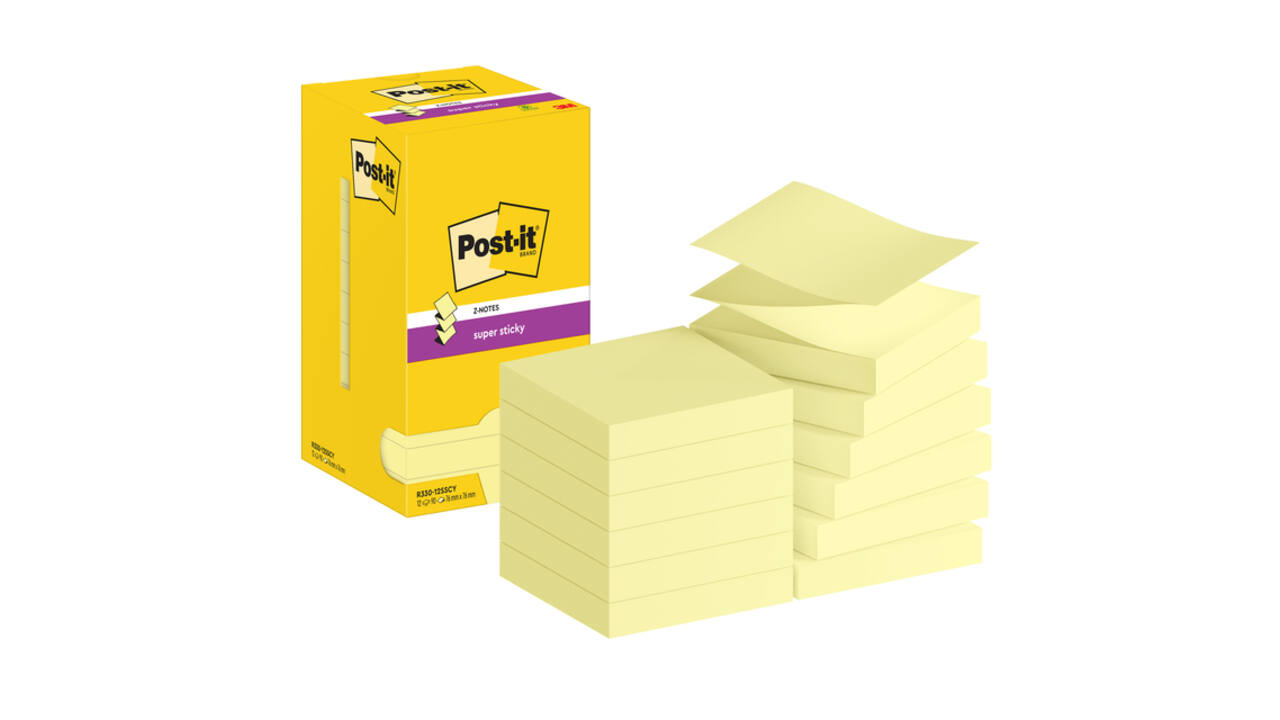 Memoblok Post-it Z-Note S330 Super Sticky 76x76mm geel 12 stuks