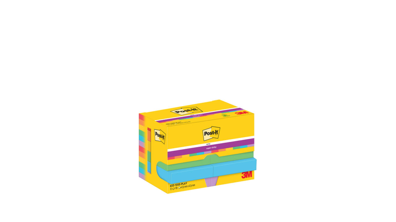 Memoblok Post-it 622 Super Sticky 47,6x47,6mm Playful 12 stuks