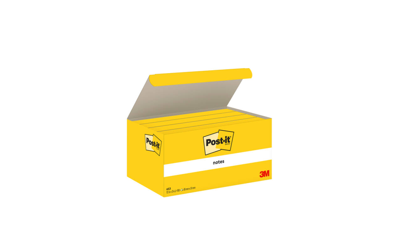 Memoblok Post-it 653 38x51mm geel 3 stuks