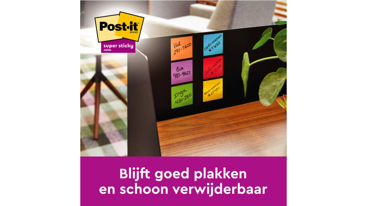 Memoblok Post-it 654 Super Sticky 76x76mm 90 vel rainbow 12 stuks