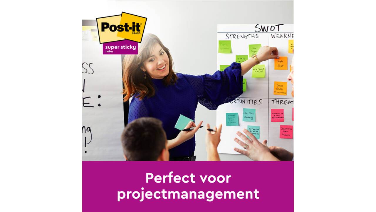 Memoblok Post-it 654 Super Sticky 76x76mm 90 vel rainbow 12 stuks