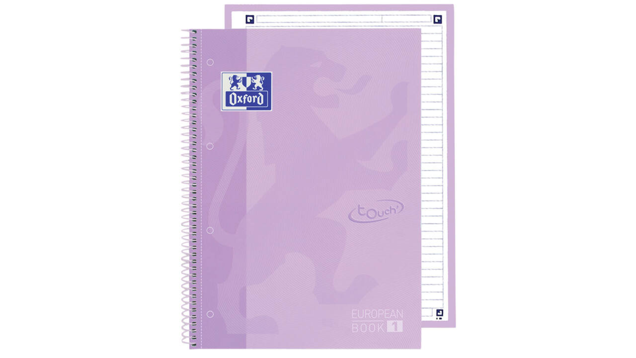 Notitieboek Oxford Touch Europeanbook A4+ 4-gaats lijn 160 pagina's pastel paars