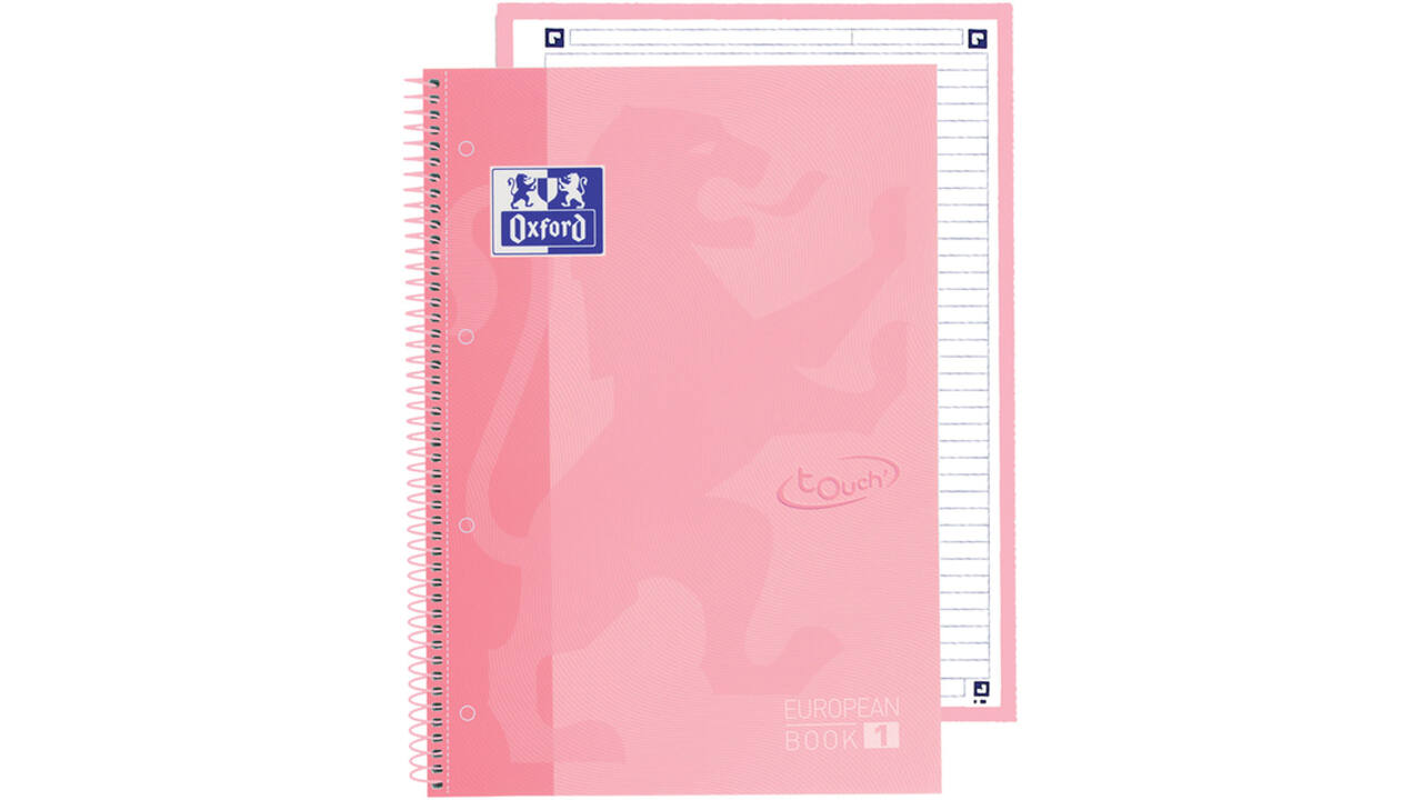 Notitieboek Oxford Touch Europeanbook A4+ 4-gaats lijn 160 pagina's pastel roze