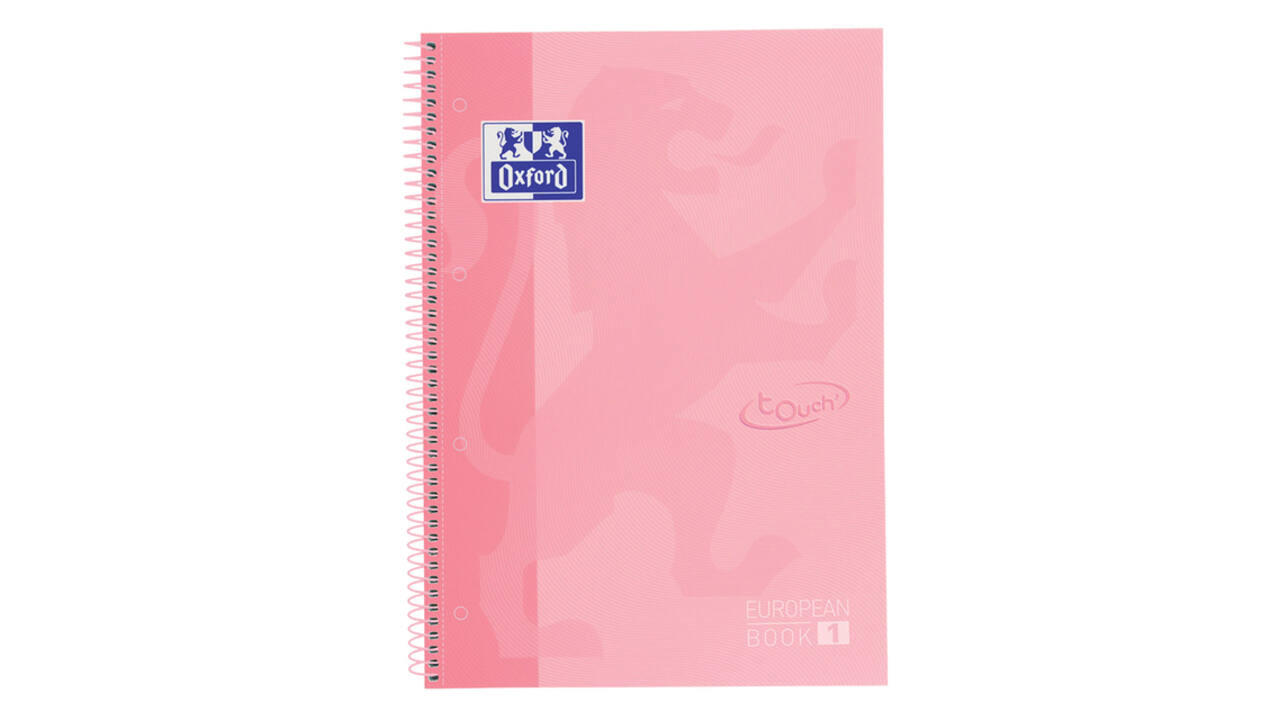 Notitieboek Oxford Touch Europeanbook A4+ 4-gaats lijn 160 pagina's pastel roze